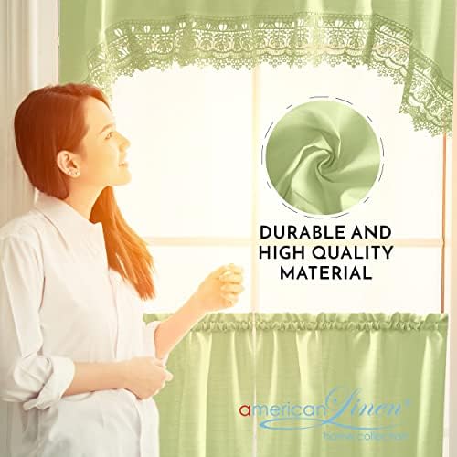 American Linen Caf Curtains Set with Valance and Lace Border