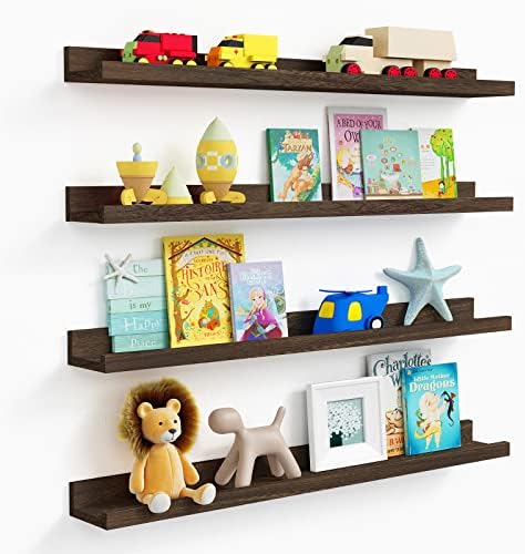 Forbena Dark Brown Floating Wall Shelves Set of 4