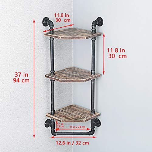 MBQQ Industrial Pipe Shelf 3 Tiered Floating Wood Decor