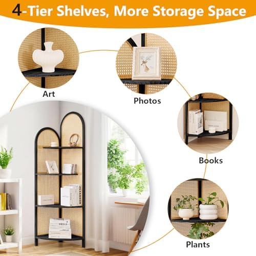 Leesinwing 4 Tier Corner Shelf with Legs Black