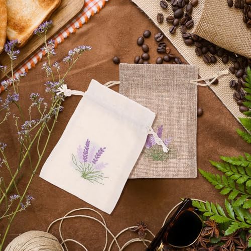 LOGOFUN 12pcs Imitation Linen Sachet Bags with Drawstring