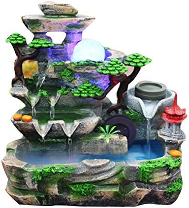 KONGKUNI Tabletop Waterfall Fountain with LED Light and Pump