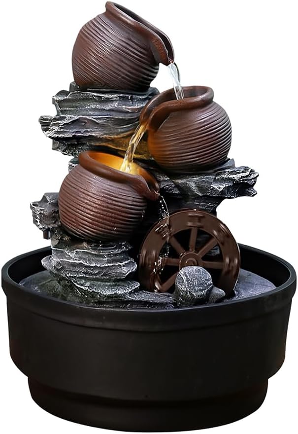 Tabletop Water Fountain with Bowls and Waterwheel