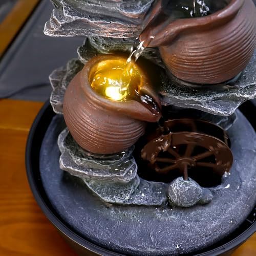 Tabletop Water Fountain with Bowls and Waterwheel