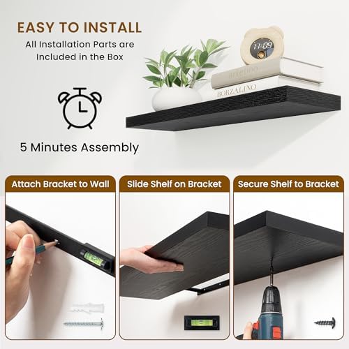 Fun Memories Floating Shelves Wall Mounted 32 Inch Black Set of 2