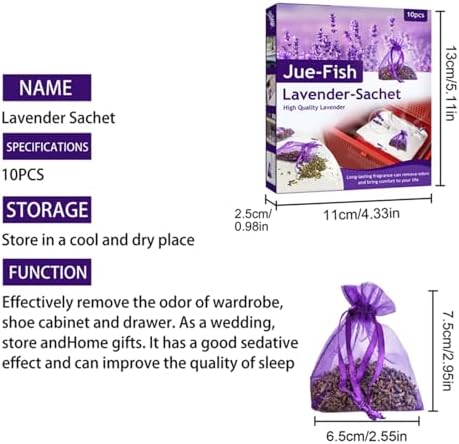 10 Pack Natural Dried Lavender Sachets for Closets and Drawers