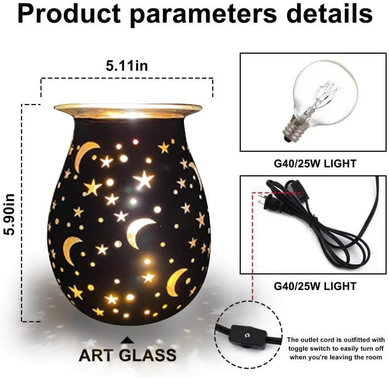 WNP Electric Glass Wax Warmer with Star and Moon Design