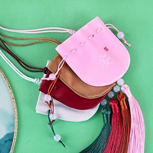 4 Pcs Small Brocade Drawstring Scent Bags with Tassel - Pink