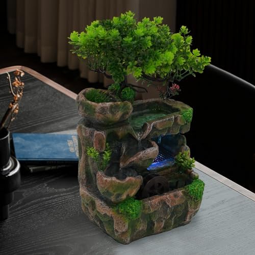 Desk Water Fountain With LED Light and Rockery Design