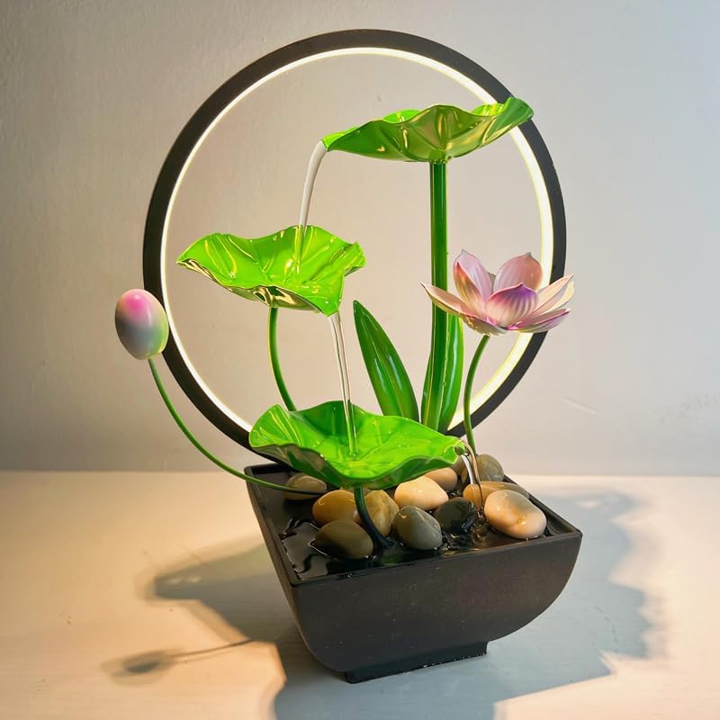 Waterfall Fountain with Light Ring for Home Office Decor