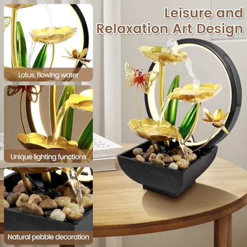 USB Powered Tabletop Water Fountain with LED Light and Natural Rocks