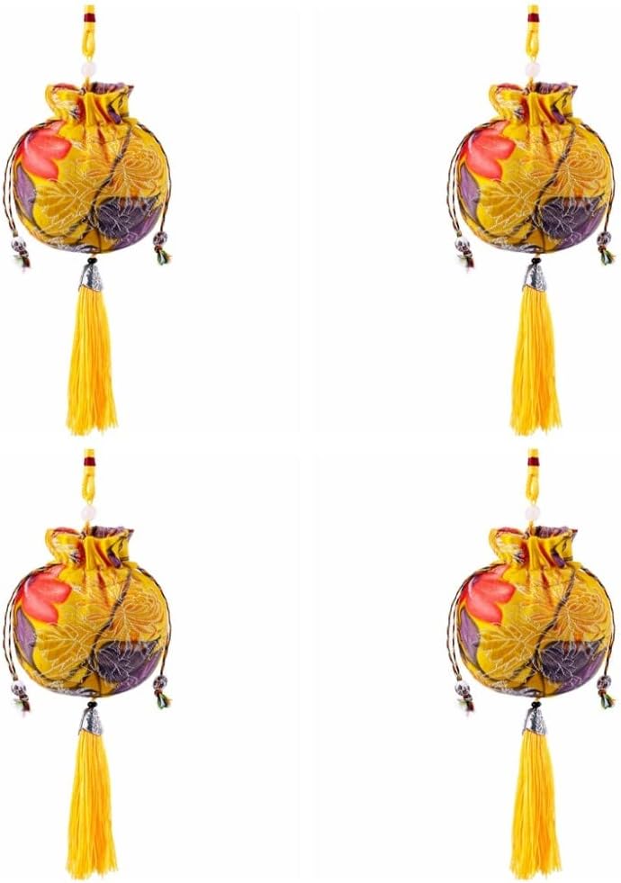 4 Pcs Embroidered Flower Scent Sachet Bags with Tassel Drawstring