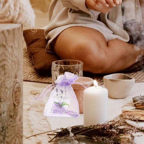 LOGOFUN 20PCS Lavender Sachet Drawstring Bags for Home Fragrance
