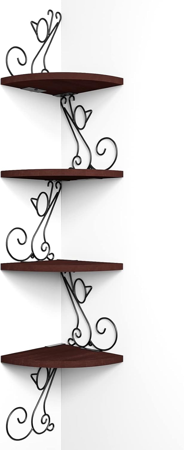 Alsonerbay 4 Tier Corner Wall Shelf with Walnut Finish