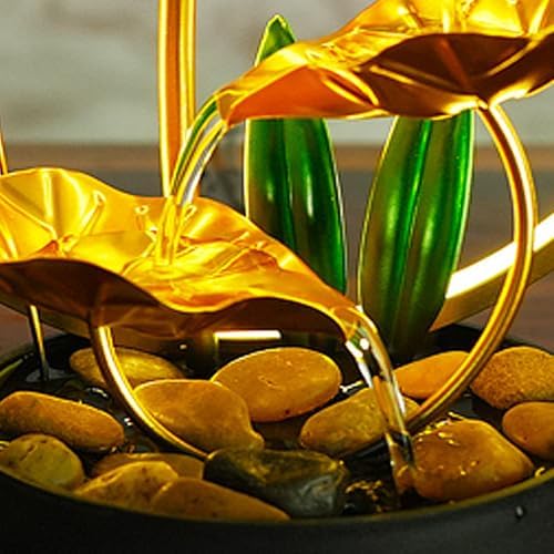 White Metal Lotus Tabletop Fountain with Light Ring