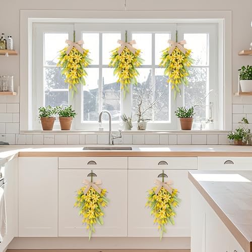 22 Inch Yellow Forsythia Wreath 2 PCS Front Door Decor