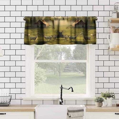 Country Farm Valance with Windmill Print 54x18in