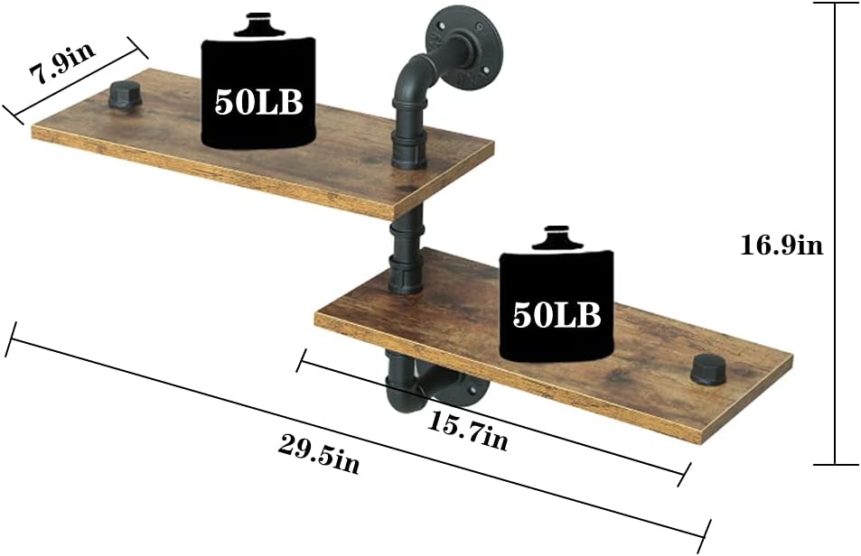 MAIKAILUN 2 Tier Industrial Shelves Wall Mounted
