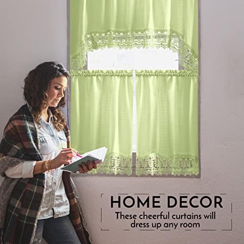 American Linen Caf Curtains Set with Valance and Lace Border