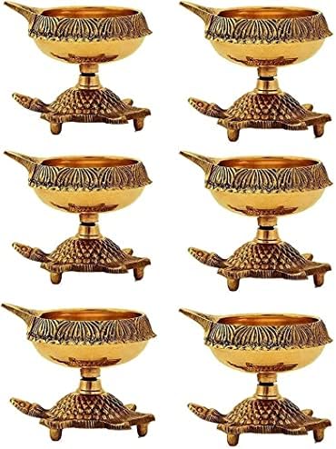 SATVIK 6 Piece Brass Kuber Diya Set with Turtle Base