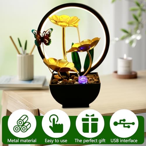 USB Powered Tabletop Fountain with LED Light and Natural Stones