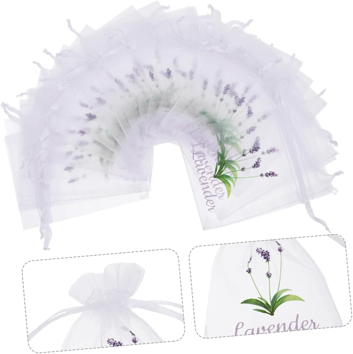 Wakauto 50pcs Lavender Sachet Bags Drawstring Mesh Pouches for Dried Flowers Spices
