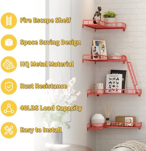 Red 4 Tier Floating Wall Shelf for Home Dcor
