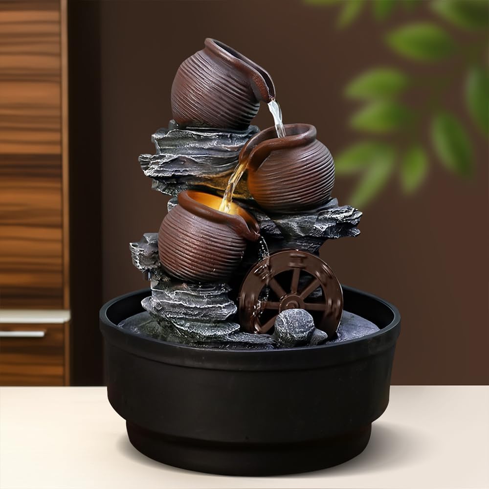 Tabletop Water Fountain with Bowls and Waterwheel