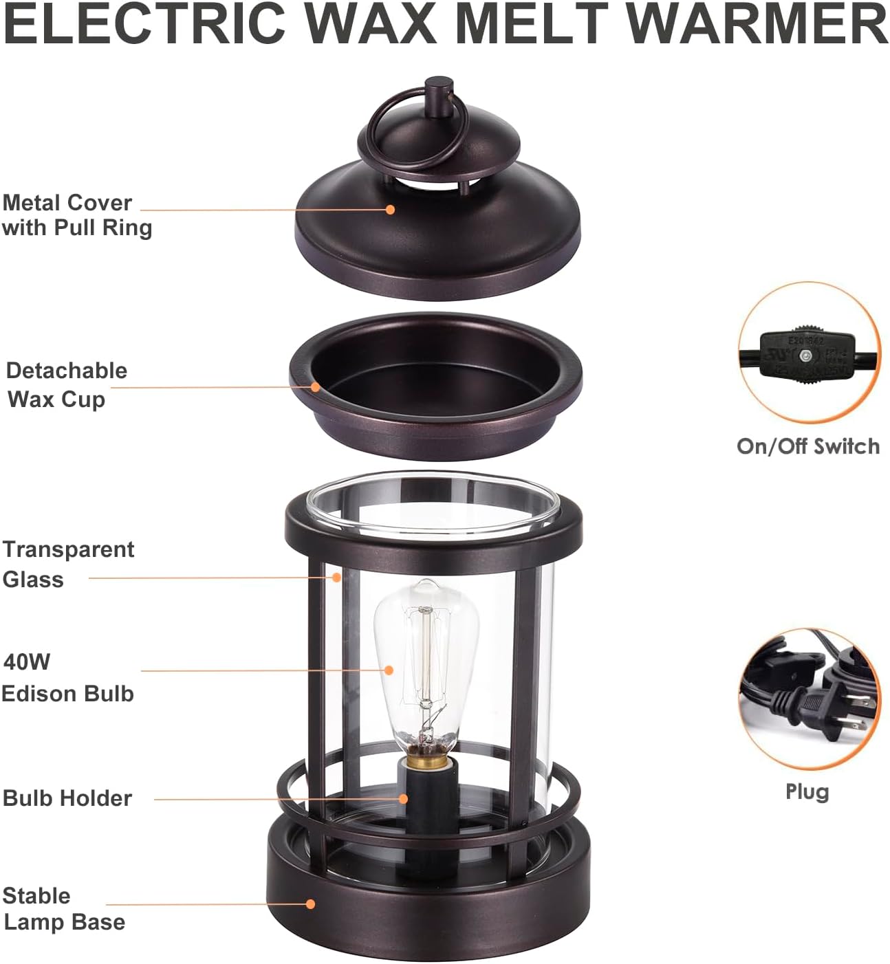 Retro Castle Wax Melting Warmer with Edison Bulb