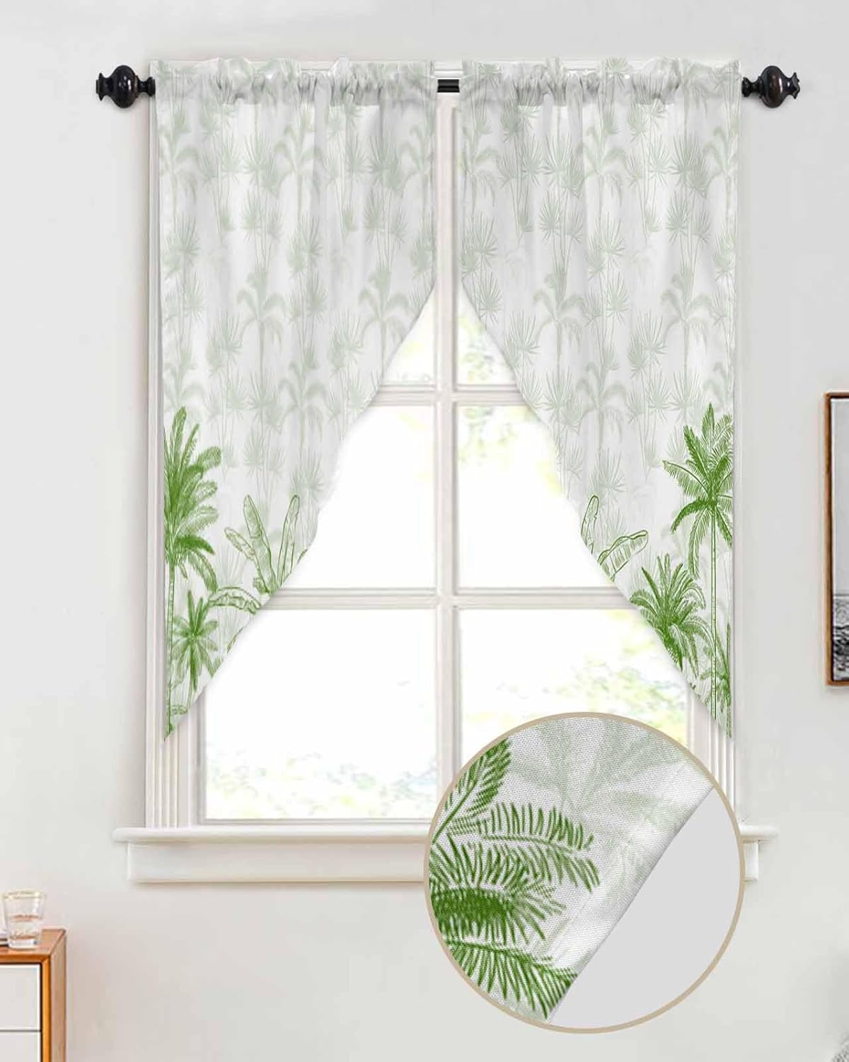 Green Palm Trees Swag Valances for Windows 36 Inch Set