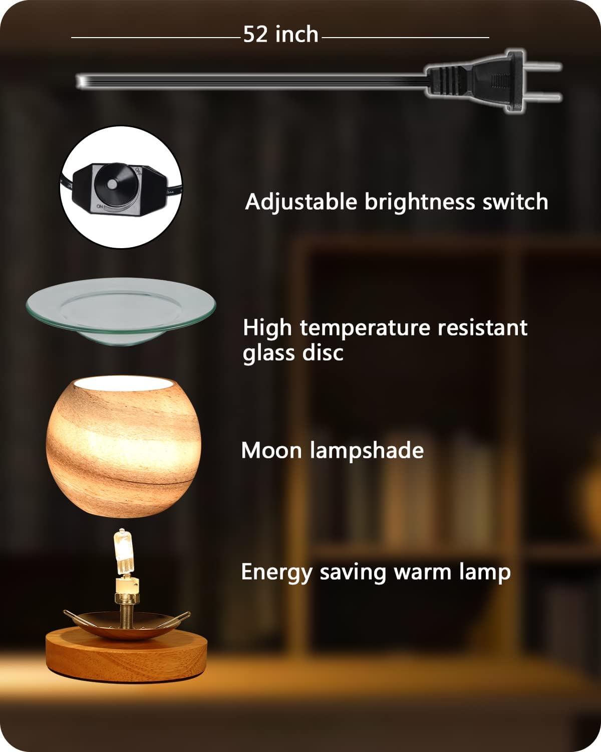 Dimmable Candle Wax Warmer with 2 Light Bulbs for Scented Melts
