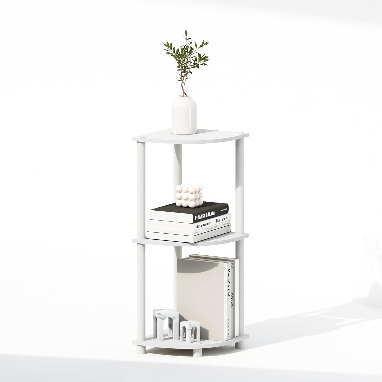 Furinno Turn-N-Tube 3-Tier Corner Shelf White