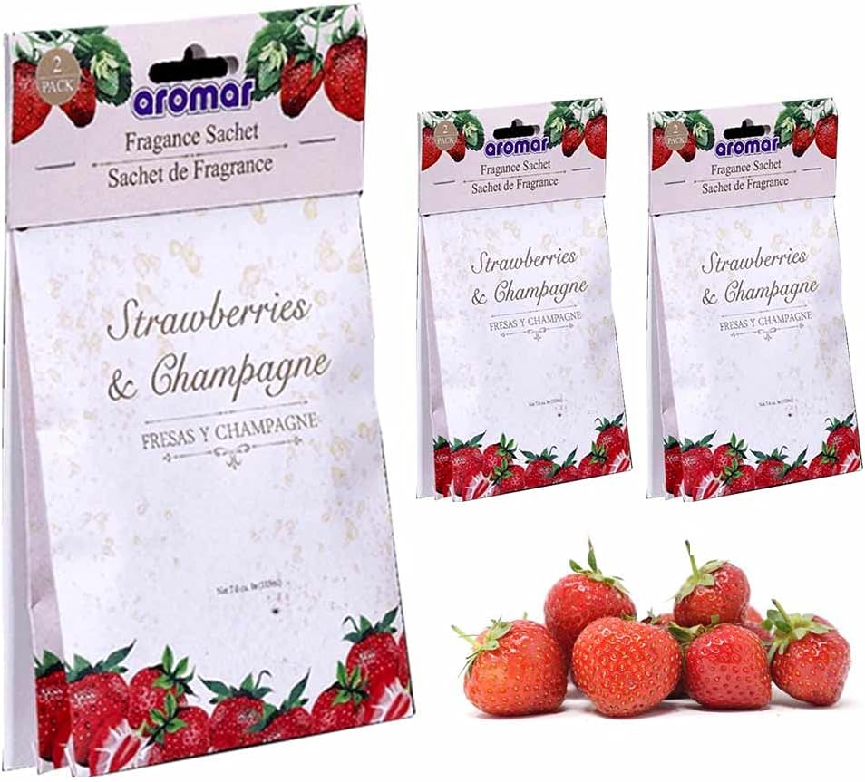 6 Strawberry Champagne Scented Fragrance Sachets Air Freshener