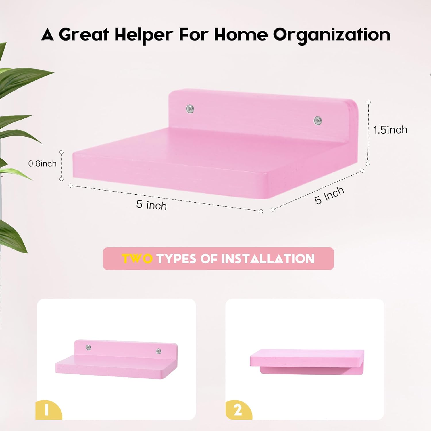 NIUBEST 3 Pack 5 Inch Floating Shelves Pink
