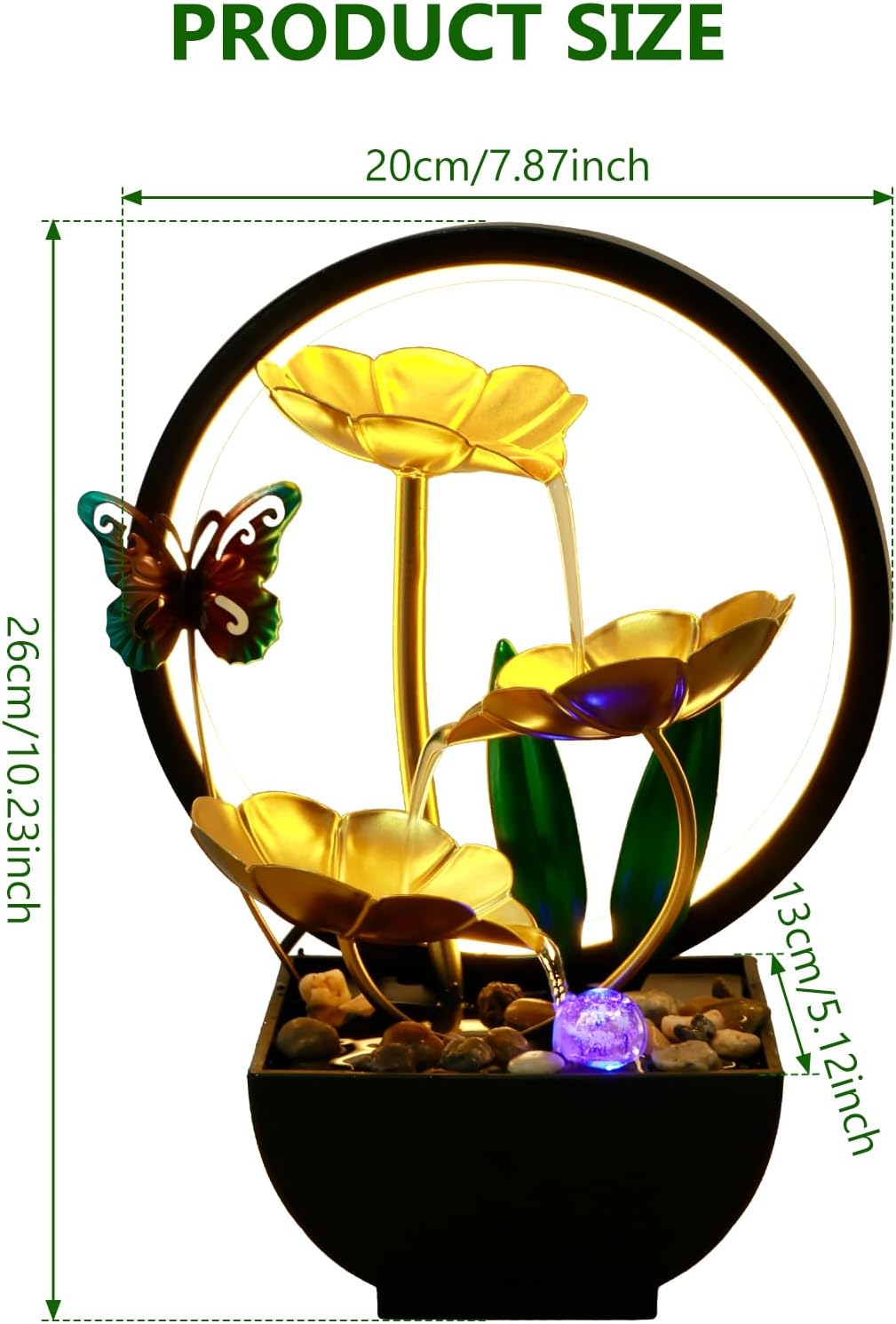 USB Powered Tabletop Fountain with LED Light and Natural Stones
