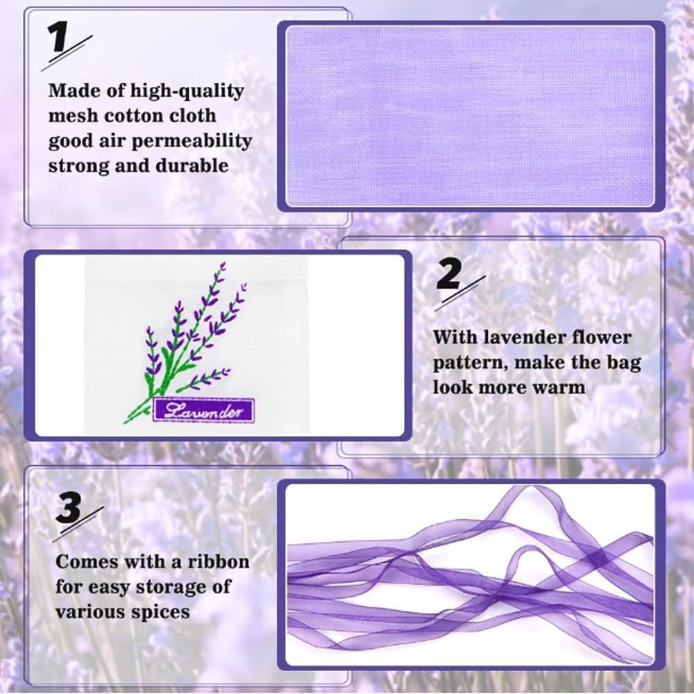 Lavender Sachet Bags - 12 Pack Refillable Organza Drawstring Pouches