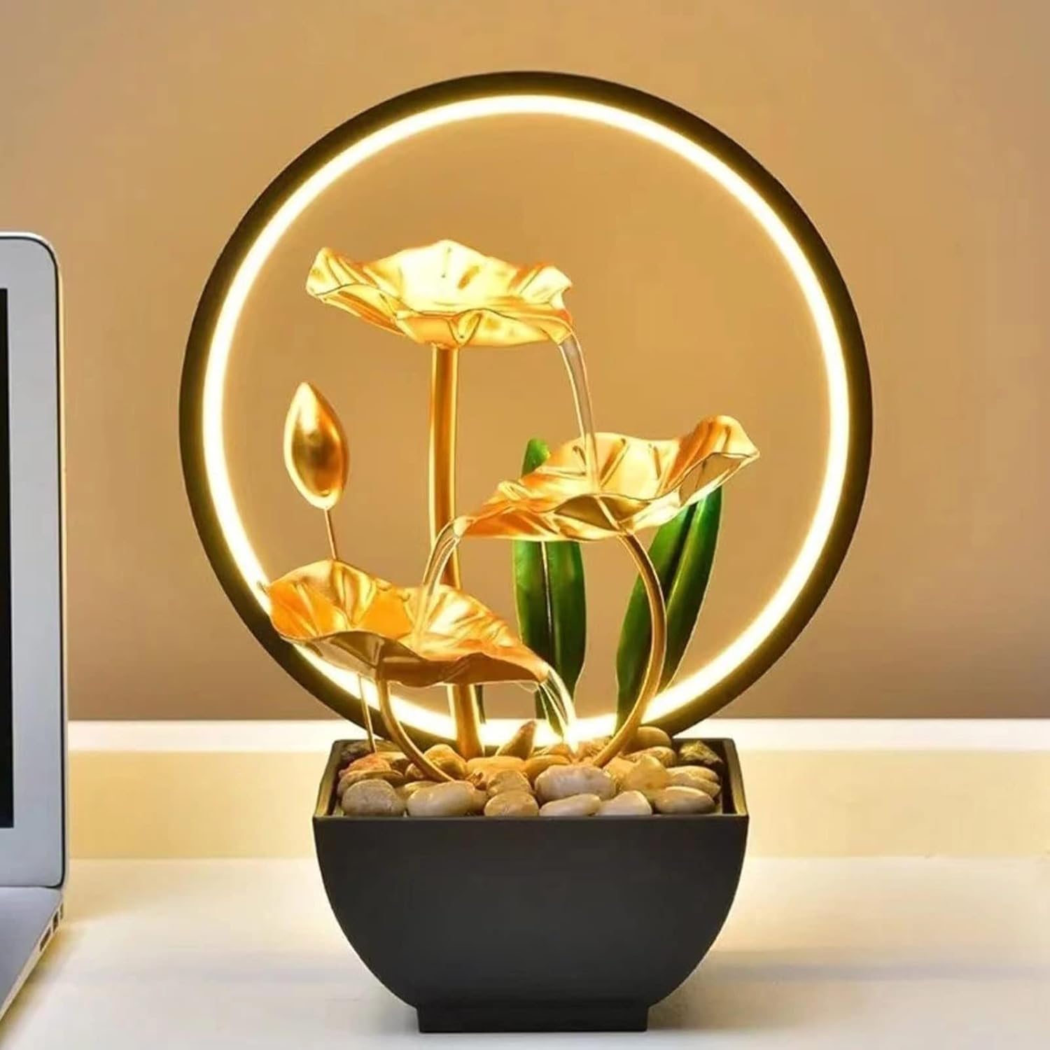 Indoor Tabletop 3 Tiered Fountain with LED Light and Stones