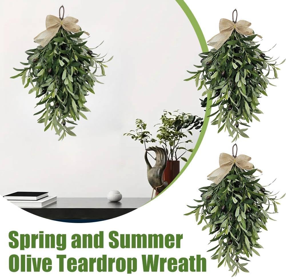 24 Inch Artificial Olive Teardrop Wreath Pendant