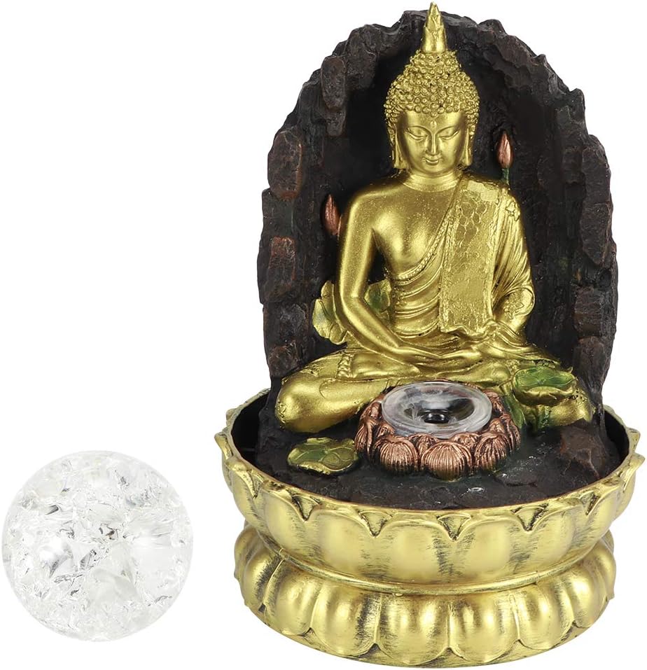 Tabletop Fountain with LED Light and Zen Buddha Statue