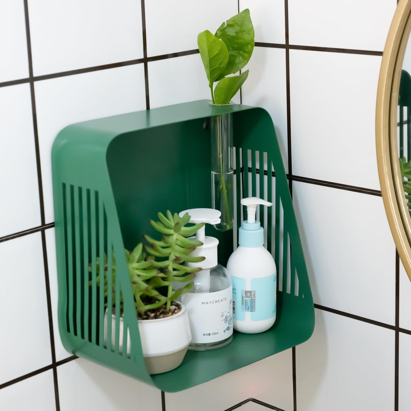 Mid-Century Modern Floating Wall Shelf Green Iron