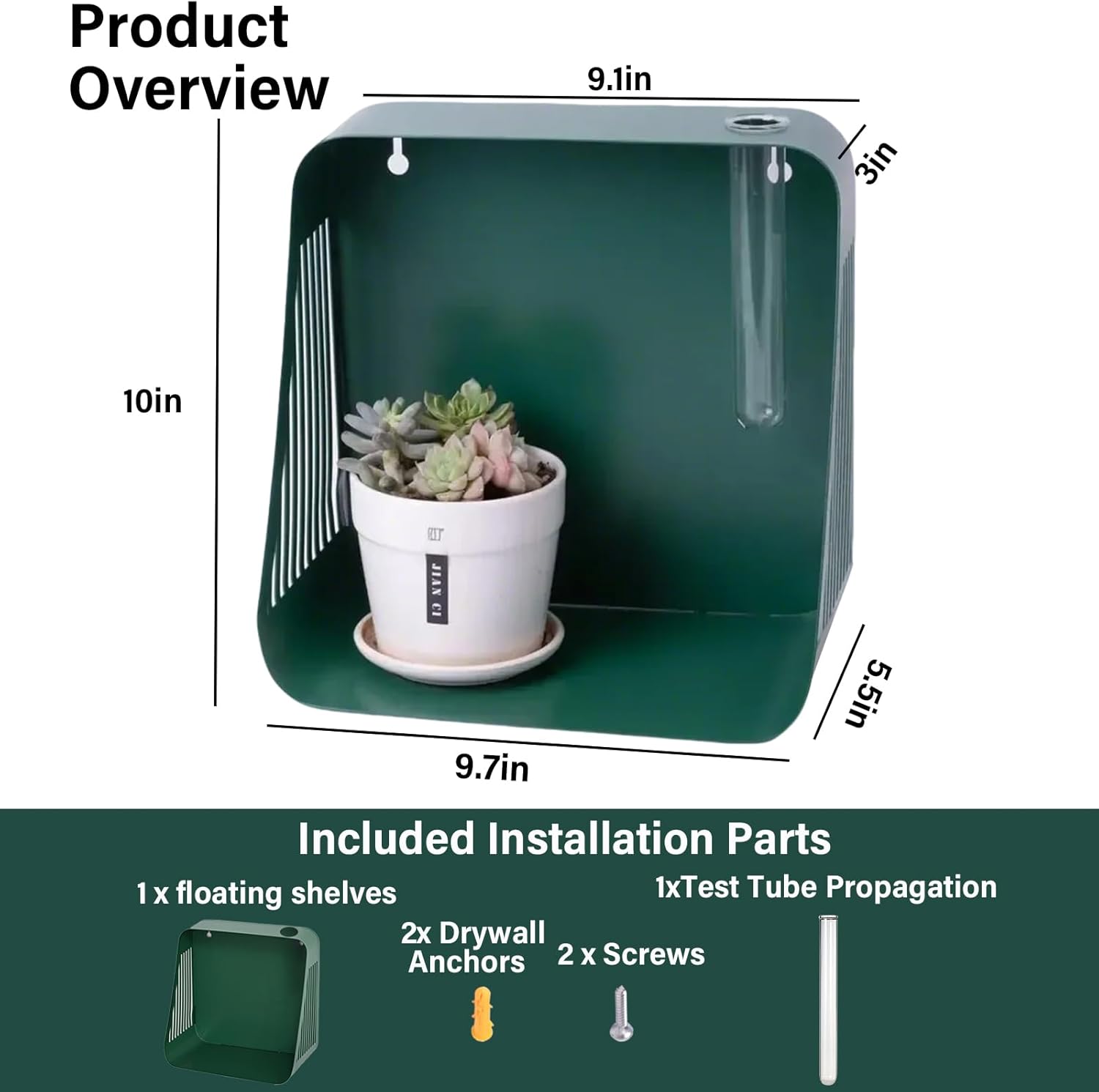 Mid-Century Modern Floating Wall Shelf Green Iron