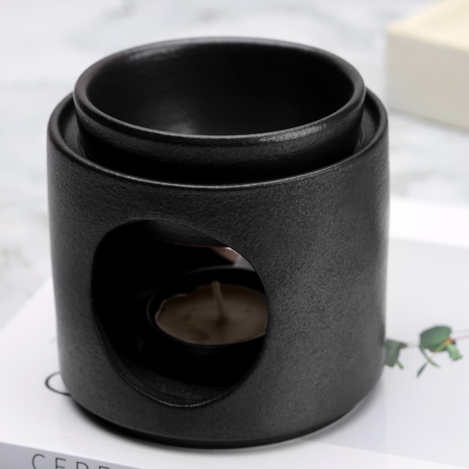 Ceramic Diffuser Black Oil Burner with Tealight Holder