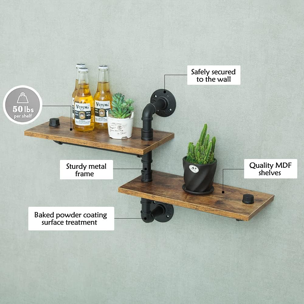 MAIKAILUN 2 Tier Industrial Shelves Wall Mounted