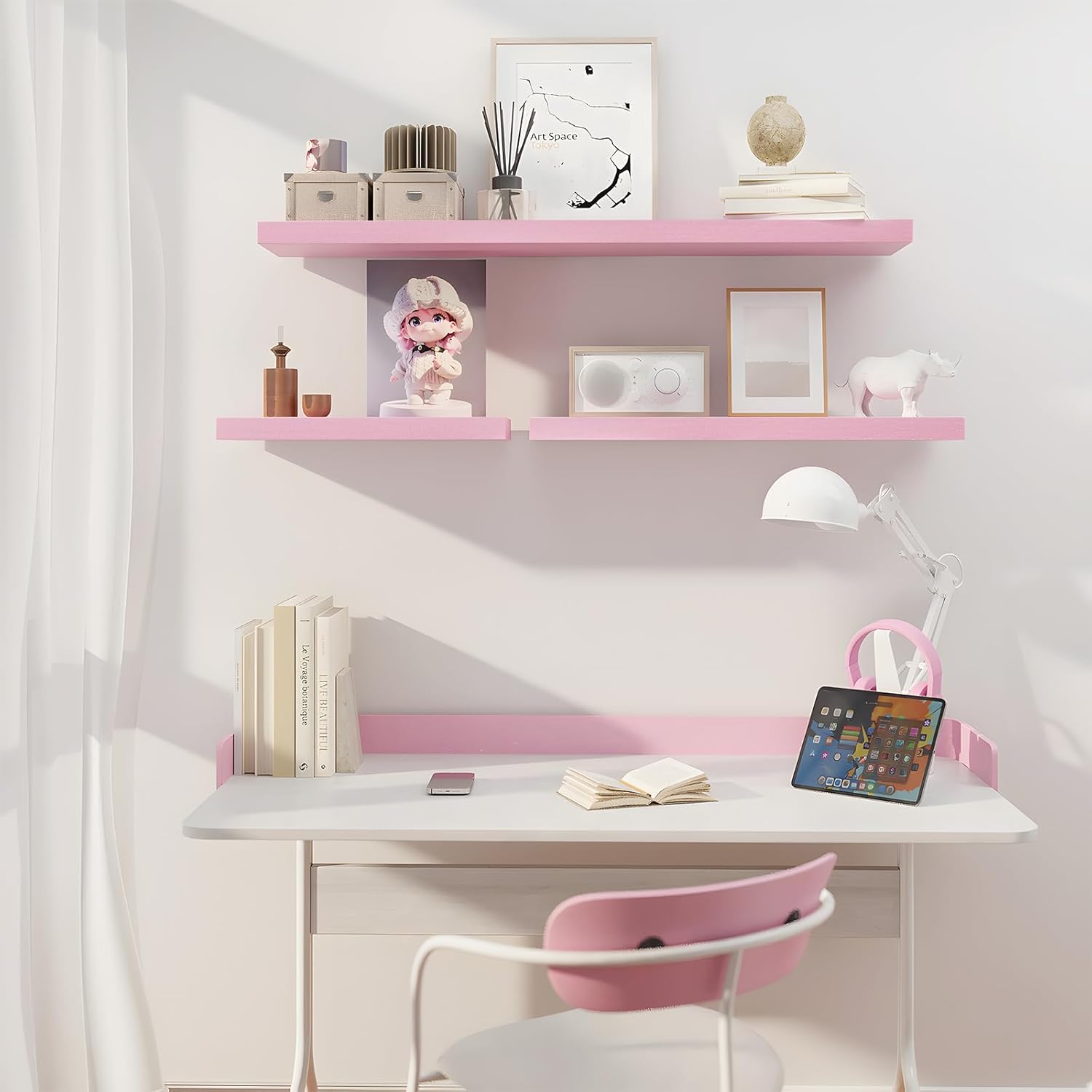 SAUMONIERES Pink Floating Shelves Set of 3 24 Inch