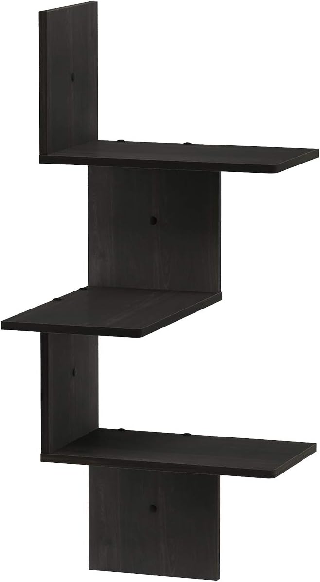 Furinno Rossi Wall Mounted Shelves 3 Tier Rectangle Espresso Black