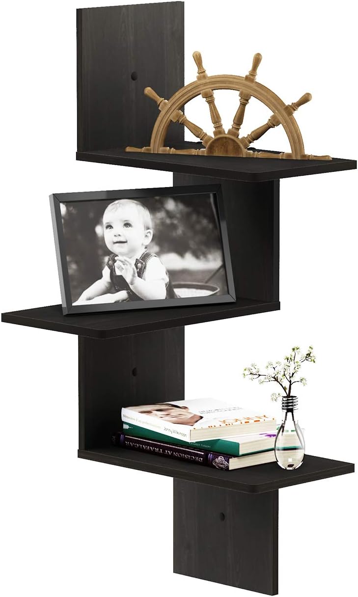 Furinno Rossi Wall Mounted Shelves 3 Tier Rectangle Espresso Black