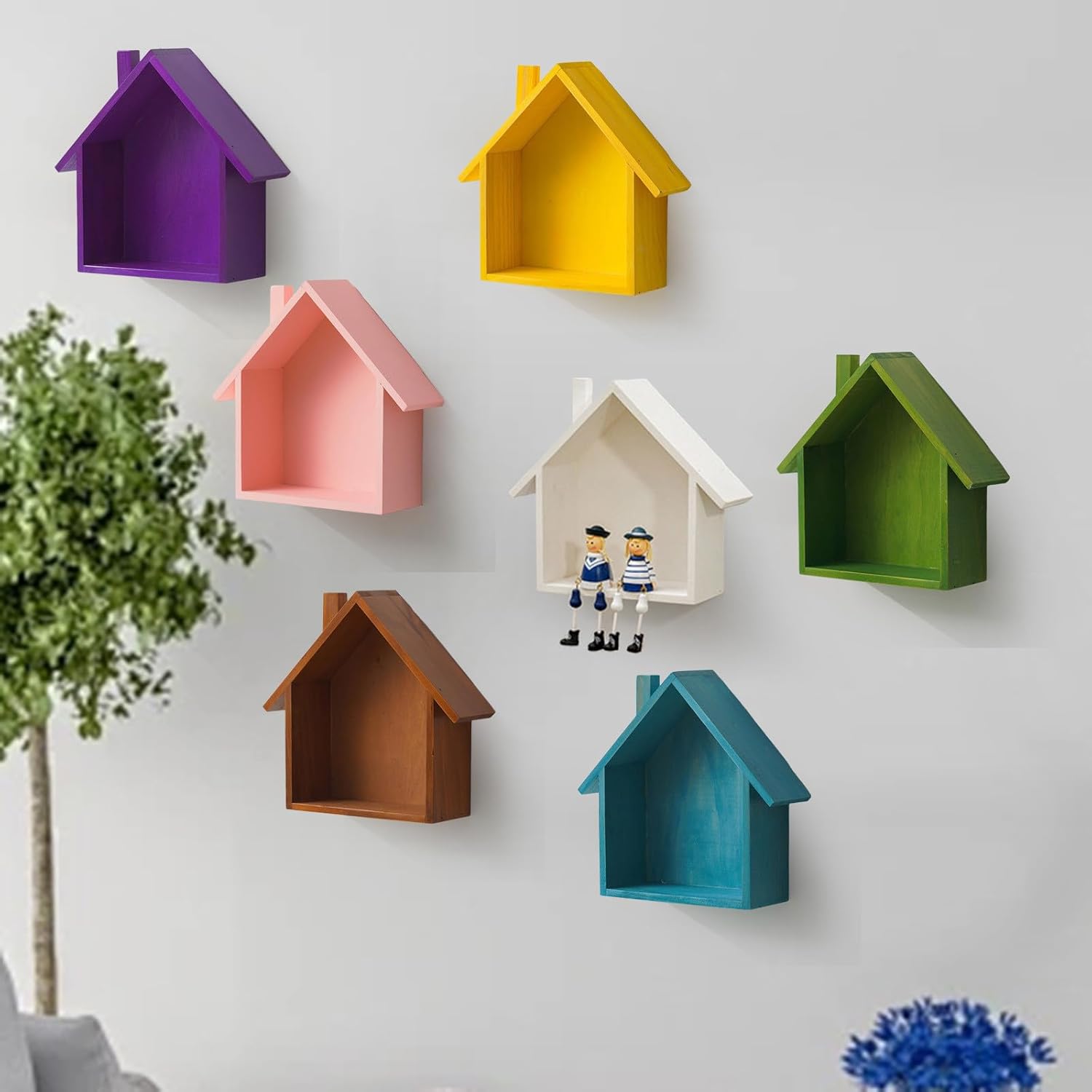Colorful House Shaped Floating Display Shelf Green