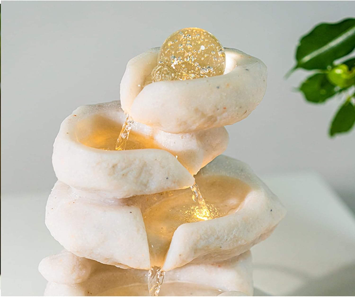 Waoceo Tabletop Fountain with LED Lights and Waterfall Design
