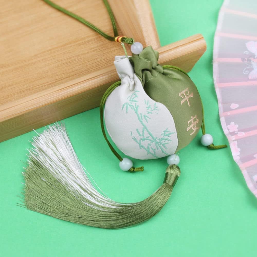 4 Pcs Empty Scent Sachet Bags with Drawstring Green Brocade