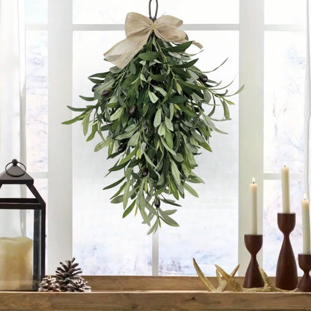 24 Inch Artificial Olive Teardrop Wreath Pendant